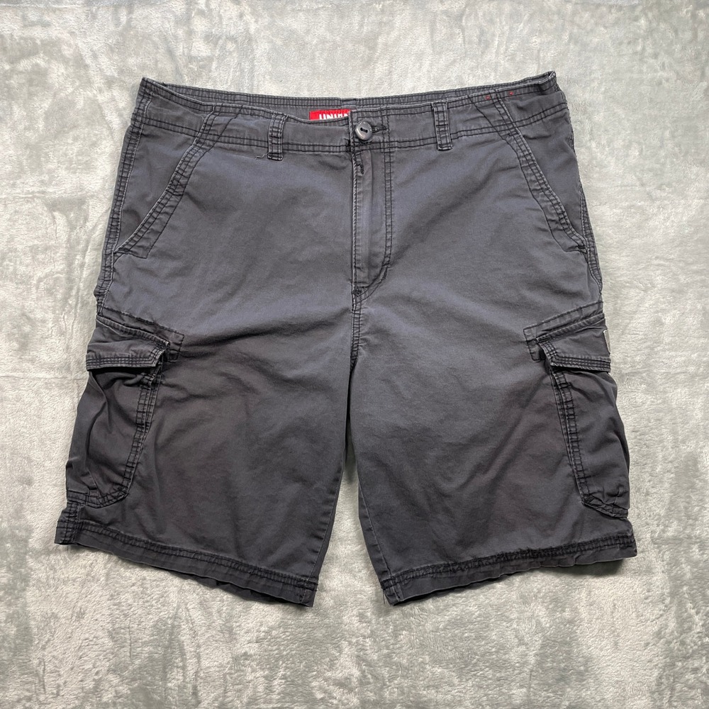 UNIONBAY Men's Charcoal Grey Cargo Shorts Size 36 Relaxed Fit Cotton Blend
